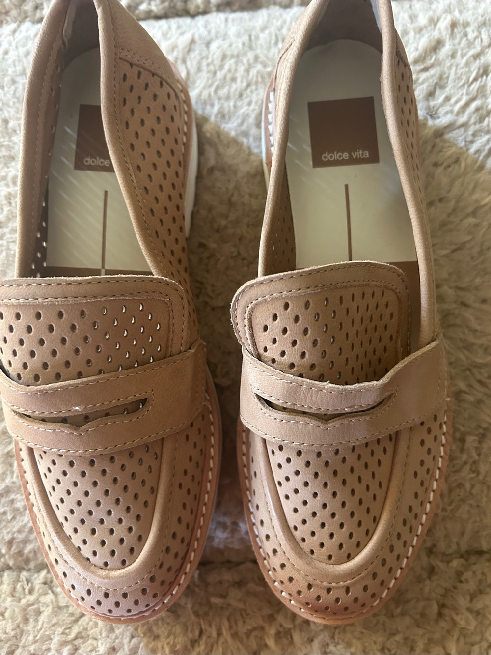 Dolce Vita Perforated Penny Loafers in Nude Blush